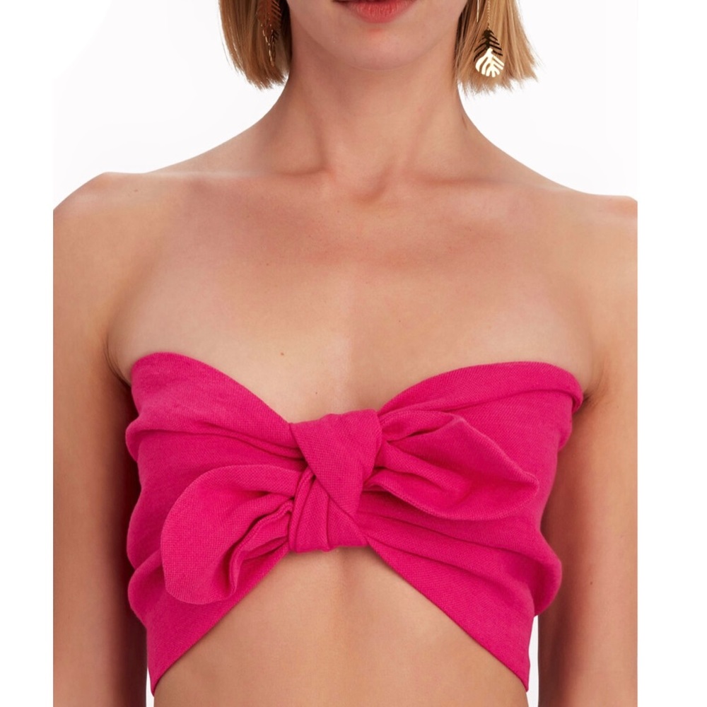 NEW JUST BEE QUEEN PINK LINEN BANDEAU CROP TOP